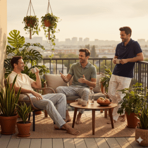 relax at baranda wearing polo pyjama