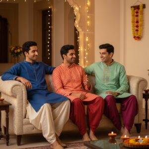 Wear patiyala pyjama and relaxed on sofa